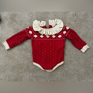 Red and Cream Ruffled Kids One Piece
